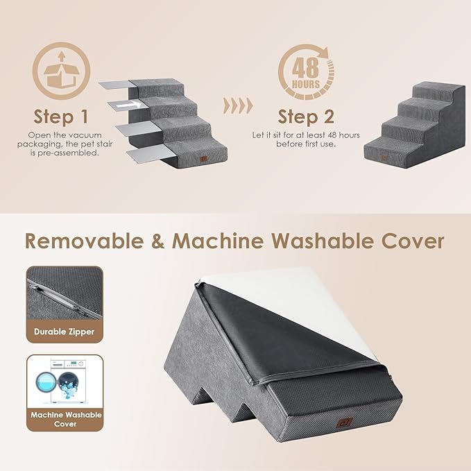 EHEYCIGA Dog Stairs for Small Dog 19.7”H, 4-Step Slope Dog Stairs for High Beds and Couch, Pet Steps with Non-Slip Bottom, Low Ramp and Larger Step Area