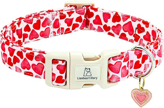 Lionheart glory Valentine's Day Collar, Red Hearts Dog Collar for Large Cute Dog Collars Spring Female Pet Gift Adjustable Heavy-Duty Holiday Dog Collar Plastic Buckle