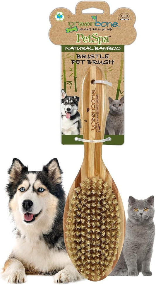 Pet Spa Bristle Brush - All-Natural Bamboo Pet Grooming Brush - Entirely Made from Sustainable Bamboo for Dogs & Cats
