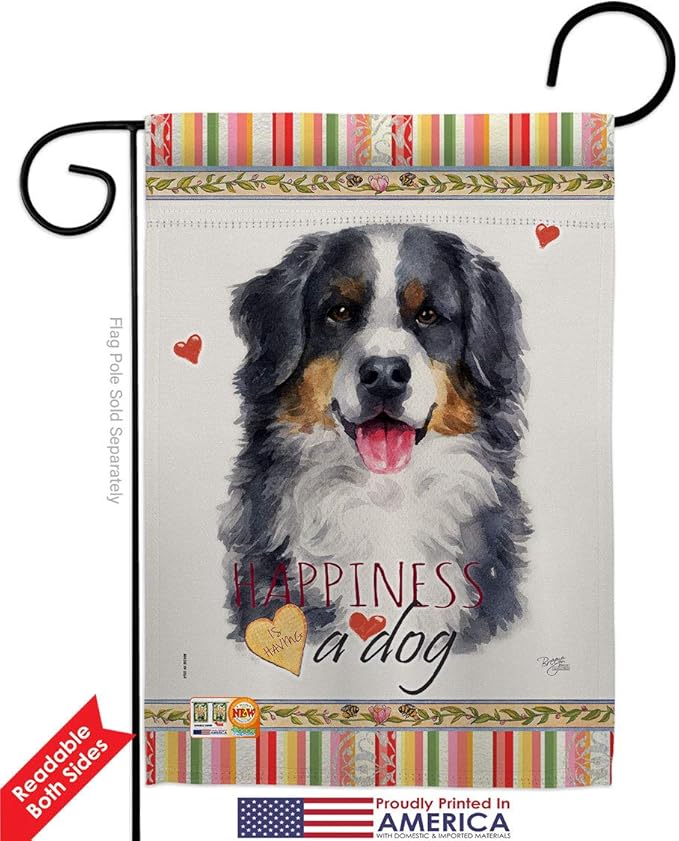 Breeze Decor Bernese Mountain Happiness Garden House Flag-Kit Dog Puppy Spoiled Paw Canine Fur Pet Nature Farm Animal Creature Decoration Banner Small Yard Gift Double-Sided, Made in USA
