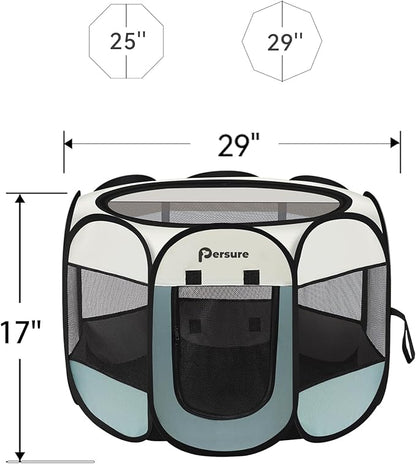 Cat and Dog Playpen Indoor/Outdoor for Puppy Pet Travel and Recovery After Surgery, Enclosure Tent Crates Cage, Portable Pop Up Kennel With Carrying Case (Grey, Small)