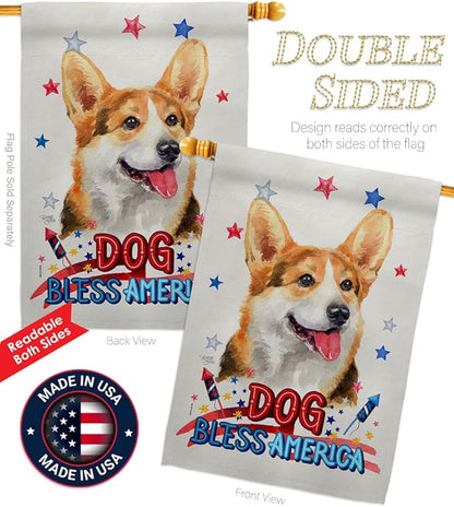 Breeze Decor Patriotic Pembroke Welsh Corgi House Flag-Pack Dog Puppy Spoiled Paw Canine Fur Pet Nature Farm Animal Creature Embroidery Banner Small Garden Yard Gift Double-Sided, Made in USA