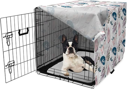 Ambesonne Leaves Dog Crate Cover, Abstract Foliage Pastel Colors Tropical Jungle Forest Plants Grunge Effect, Easy to Use Pet Kennel Cover Small Dogs Puppies Kittens, 22 Inch, Petrol Blue Baby Pink