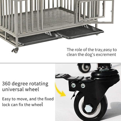 KELIXU 48" Heavy Duty Dog Crate Large Dog cage Dog Kennels and Crates for Large Dogs Indoor Outdoor with Double Doors, Locks and Lockable Wheels, Black