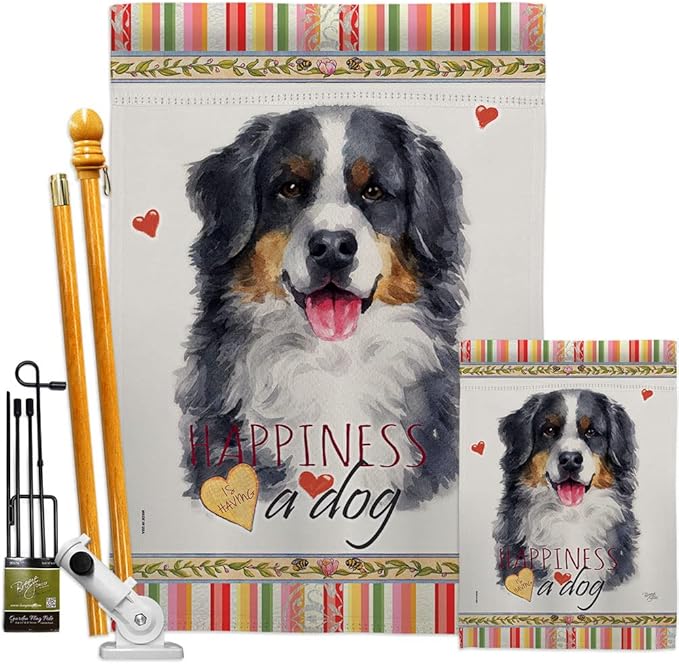 Breeze Decor Bernese Mountain Happiness Garden House Flag-Kit Dog Puppy Spoiled Paw Canine Fur Pet Nature Farm Animal Creature Decoration Banner Small Yard Gift Double-Sided, Made in USA