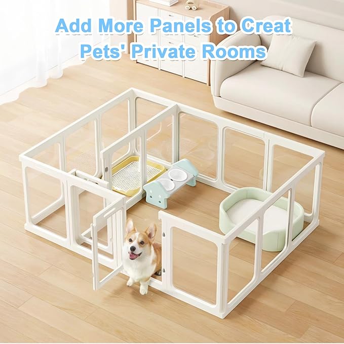 Clear Acrylic Dog Playpen Transparent Pet Playpen Indoor-Easy Assemble and Disassemble Dog Fence-Clear Pet Pen Dog Playpen for Puppy Bunny Cat Pig(23.6" H, 10 Panels+2 Doors) White