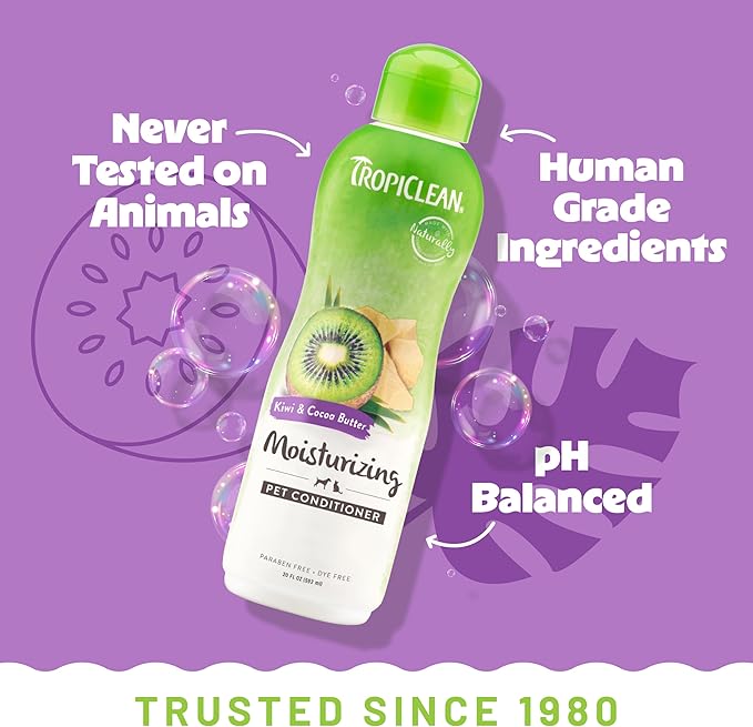 TropiClean Dog Conditioner, Easy Detangling & Moisturizing Conditioner, Puppy Safe, Made in The USA, Kiwi & Cocoa Butter Scent, 20oz.