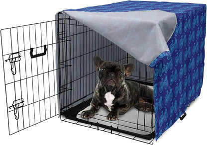 Lunarable Contemporary Blue Dog Crate Cover, Repetitive Pattern with Silhouette Style Bicycles, Easy to Use Pet Kennel Cover for Cats & Medium Dogs, 24 Inch, Dark Violet Sky Blue