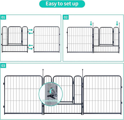 Dog Playpen,Portable Outdoor Dog Fence, Dog Playpen for Large/Medium/Small Dogs, Dog Fences for The Yard,with Doors Foldable Metal (8 Panels, 45 inch)