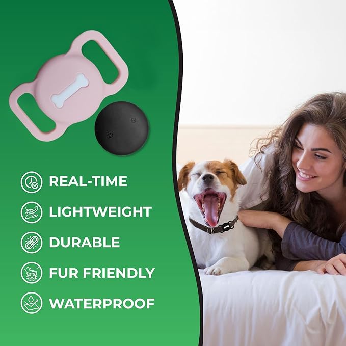 Smart Pet Tracker, Dog Tracker with Collar Holder, Smart Tag for Seamless Location Tracking, Work with Find My, Not GPS Tracker (Pink)
