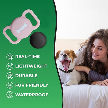 Smart Pet Tracker, Dog Tracker with Collar Holder, Smart Tag for Seamless Location Tracking, Work with Find My, Not GPS Tracker (Pink)