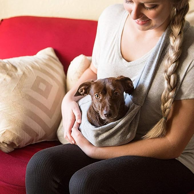 Dog Cat Sling Carrier-Reversible Puppy Carrier for Small Dogs Hands Free Pet Papoose Bag Soft Breathable Cotton Pouch and Tote Outdoor Travel Bag with a Colorful Rope Ball