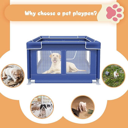 Puppy PlayPen 50 × 50 Inch, Dog Playpen with Gate for Puppies, Small and Medium Dogs, Pet PlayPen for Outdoors & Indoors, Tear Resistant Fabric