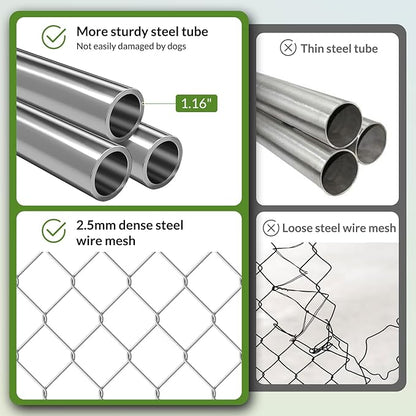 Rovibek 10x10 Ft Outdoor Dog Kennel, Outside Dog Kennel with Roof, Dog Kennels Outdoor with 2 Steel Dog Bowls, Outside Kennel for Large Dogs