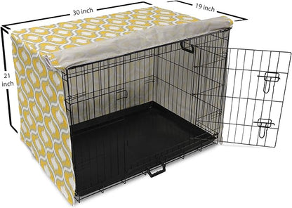 Lunarable Mustard Dog Crate Cover, Eastern Ikat Style Pattern with Modern Blurry Color Distortion Effects, Easy to Use Pet Kennel Cover for Cats & Medium Dogs, 30 Inch, Grey Yellow