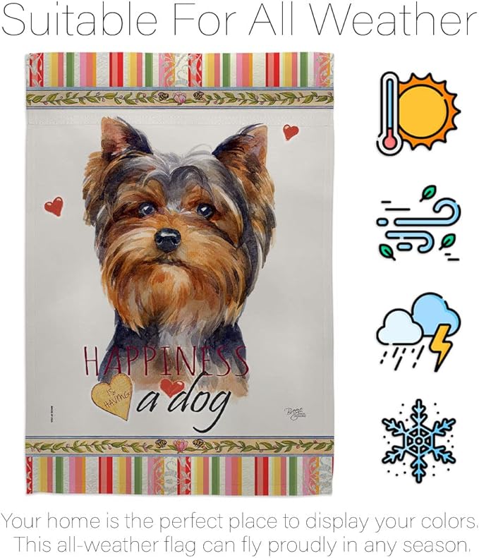 Breeze Decor Torkshire Terrier Happiness Garden House Flag-Kit Dog Puppy Spoiled Paw Canine Fur Pet Nature Farm Animal Creature Decoration Banner Small Yard Gift Double-Sided, Made in USA