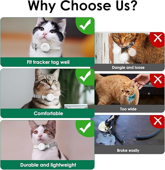 Cat Tracker,Pet Tracker for Cats (Only iOS),Waterproof Tracker Cat Collars with Safety Elastic Buckle,No Monthly Fee,Works with Any Collar,Compatible with Apple Find My App-White