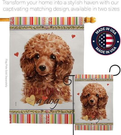 Breeze Decor Miniature Poodle Happiness Garden House Flag-Kit Dog Puppy Spoiled Paw Canine Fur Pet Nature Farm Animal Creature Decoration Banner Small Yard Gift Double-Sided, Made in USA