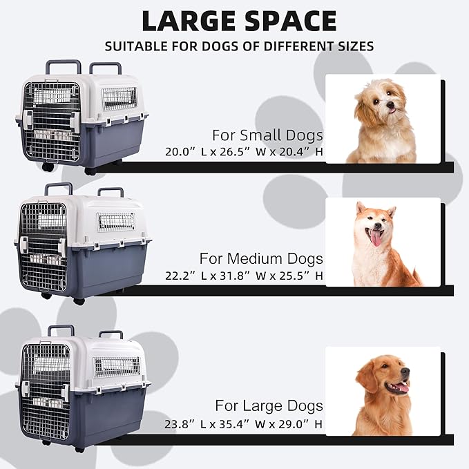Plastic Kennels, Plastic Dog Crate, Airline Approved Pet Carrier for Dogs and Cats Longer Traveling, M
