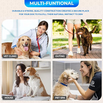 FDW Dog Crate for Large Dogs 48 Inch Folding Metal WirePet Cage Double Door W/Divider Panel Indoor Outdoor Kennel Leak-Proof Plastic Tray,Blue