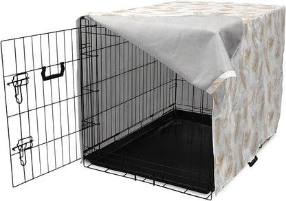 Lunarable Cream Dog Crate Cover, Fluffy Soft Flying Bird Feathers Hand Drawn Style Tender Nature Plumage Pattern, Easy to Use Pet Kennel Cover for Cats & Medium Dogs, 30 Inch, Pale Tan White