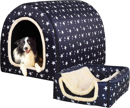 Dog Bed,2 Ways to Use,Indoor Pet House with Fluffy Mat,Removable and Washable Cover,Splash-Proof House and Non-Slip Bottom,for Extra Large Dogs(3XL Star)
