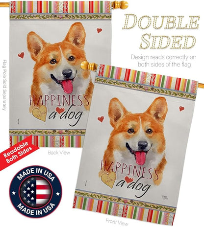 Breeze Decor Fawn Corgi Happiness House Flag Pack Dog Puppy Spoiled Paw Canine Fur Pet Nature Farm Animal Creature Vintage Applique Banner Small Garden Yard Gift Double-Sided, Made in USA