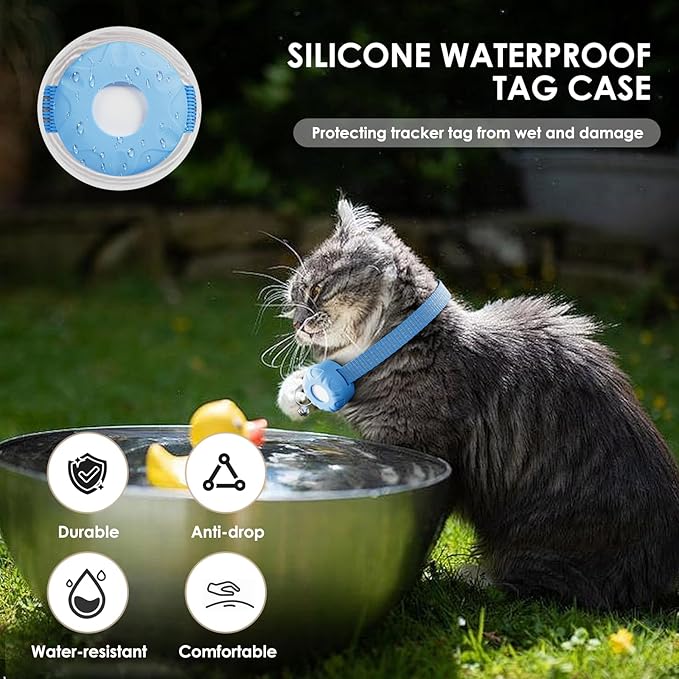 Cat Tracker, Pet Tracker for Cats, Cat GPS Tracker Collar with Safety Elastic Buckle, GPS Tracker Compatible with Apple Find My App (Only iOS), No Monthly Fee, Waterproof, Blue