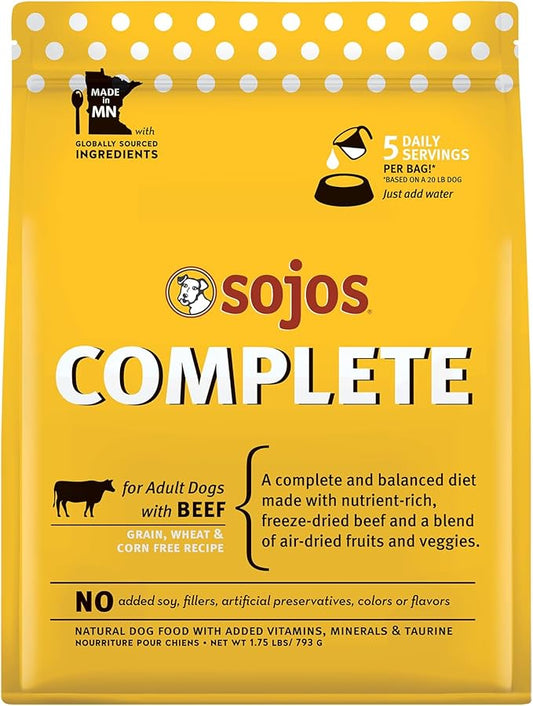 SOJOS Complete Beef Recipe Dehydrated Dog Food, 1.75 lb, Yellow