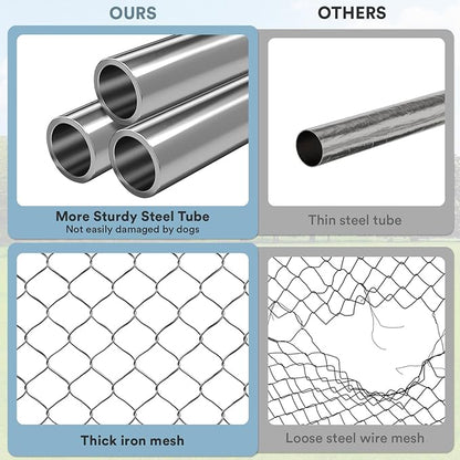 Rovibek 15'×15' Extra Large Dog Kennel Outside Dog Run Fence, Outdoor Dog Kennel with Roof, with Waterproof Sun-Proof Cover