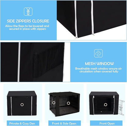 Dog Crate Cover for Wire Crates Kennel 2 Doors Heavy Duty Waterproof Windproof Soundproof Pet Cage Cover Home Decoration - Cover only - Black - Fits 24 Inch Crates