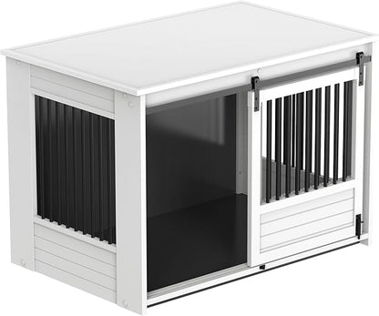 New Age Pet ECOFLEX Barn Door Dog Crate End Table - Antique White, X-Large - Durable Wood Plastic Composite with Stainless Steel Latch, Easy Assembly, 10 Year Warranty