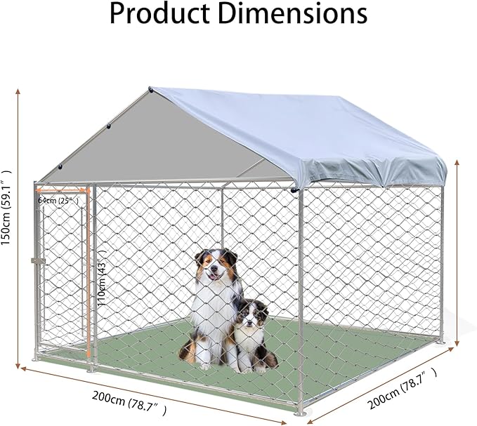 Large Outdoor Dog Kennel, 6.6 × 6.6 × 5FT Heavy Duty Dog Cage with Roof and Secure Locks, Spacious Dog Crate Fence for Dogs, Chicken Outside