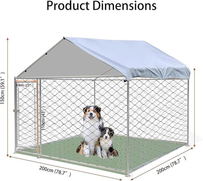 Outdoor Dog Kennel Outside with Waterproof Cover, Large Dog House with Safety Locks Door, Heavy Duty Dog Pens Run Enclosure Cage for Backyard Garden Lawn, 6.6 × 6.6 × 5FT