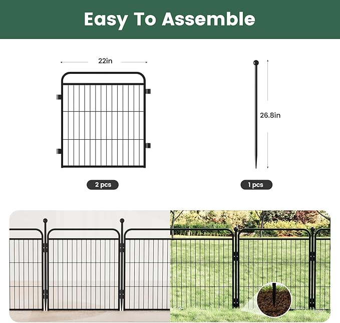 Gardner Pet Dog Playpens, 24" H 2 Add-on Panels for Small/Medium Dogs, Foldable Pet Play Yard Gate Extensions, Pet Playpen, Anti-Rust, Quick Install, Black