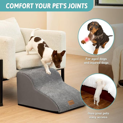 Dog Stairs for Small Dogs 11.8" H, Pet Step with Leakproof Cover, High Density Foam Cat Ramp for Chair or Sofa, Lightweight, Durable, Comfort, 15.7x19.7x11.8 inch, 2 Tiers, Light Grey