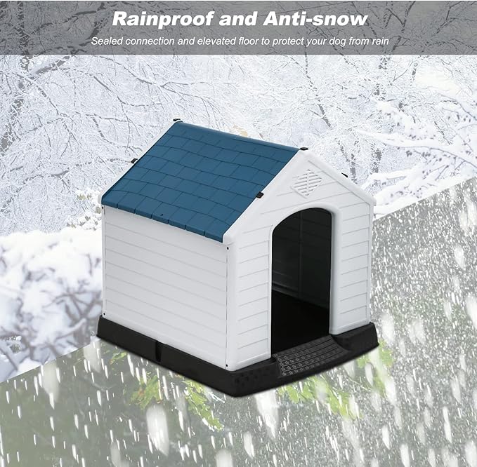 FDW Dog House Indoor Outdoor Durable Ventilate Waterproof Pet Plastic Dog House for Small Medium Large Dogs Insulated Puppy Shelter Kennel Crate with Air Vents and Elevated Floor