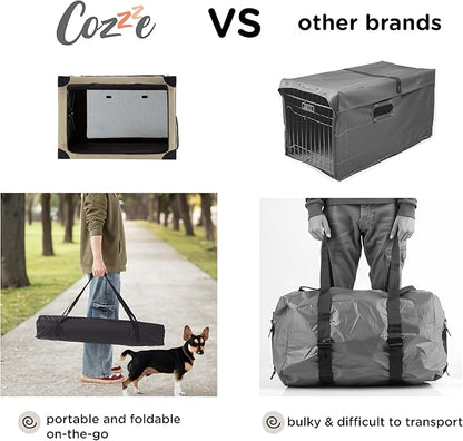 Collapsible Dog Crate - 32 Inch Portable Foldable Travel Crates for Medium Dogs with Detachable Storage Bag, Removable Pad, and Mesh Windows for Outdoor & Indoor (Beige)