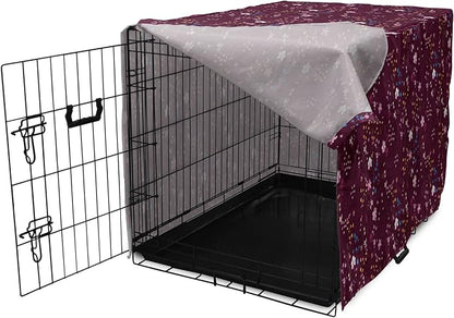 Lunarable Maroon Dog Crate Cover, Pattern of Wildflowers Scene Botanical Spring Time Elements Colorful Blooms, Easy to Use Pet Kennel Cover for Medium Large Dogs, 36 Inch, Maroon Multicolor