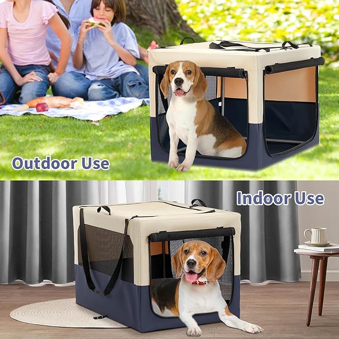 A4Pet Soft Dog Crate, Folding Dog Crate - 30 Inch Adjustable Stainless Steel Frame, Lightweight, Durable and Portable Crate with 3-Door, Portable Dog Kennel