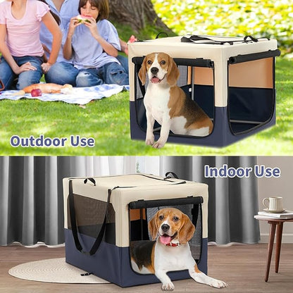 A4Pet Soft Dog Crate, Folding Dog Crate - 30 Inch Adjustable Stainless Steel Frame, Lightweight, Durable and Portable Crate with 3-Door, Portable Dog Kennel