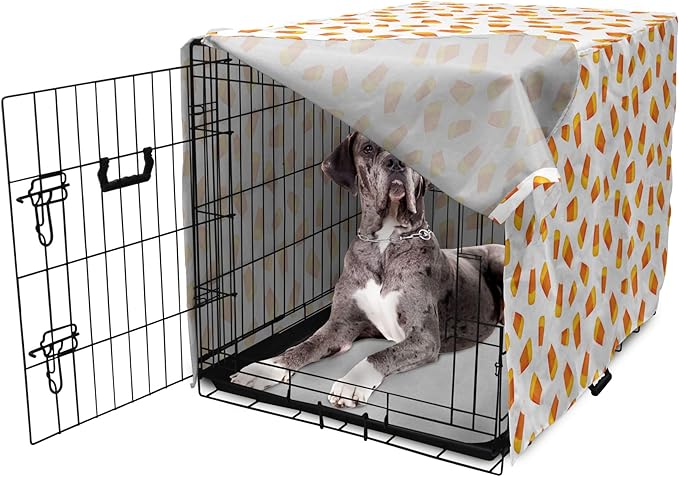 Lunarable Candy Corn Dog Crate Cover, Continuing Halloween Themed Dessert on a Plain Background, Easy to Use Pet Kennel Cover for Medium Large Dogs, 48 Inch, Orange Earth Yellow