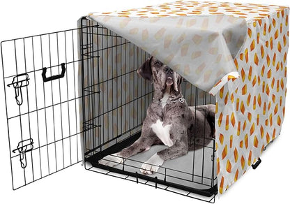 Lunarable Candy Corn Dog Crate Cover, Continuing Halloween Themed Dessert on a Plain Background, Easy to Use Pet Kennel Cover for Medium Large Dogs, 48 Inch, Orange Earth Yellow