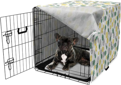 Lunarable Pineapple Dog Crate Cover, Doodle Style Whole and Sliced Pieces, Easy to Use Pet Kennel Cover for Cats & Medium Dogs, 24 Inch, White Yellow Jade Green