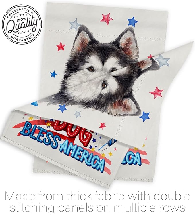 Breeze Decor Patriotic Siberian Husky Garden House Flag-Kit Dog Puppy Spoiled Paw Canine Fur Pet Nature Farm Animal Creature Decoration Banner Small Yard Gift Double-Sided, Made in USA