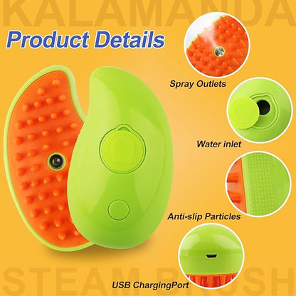 Cat Steam Brush, 3 in 1 Cat Steamy Brush Cleanser, Silicone Massage Grooming Brush, Pet Hair Cleaning Brush Comb for Cats Dogs(Mango Green)