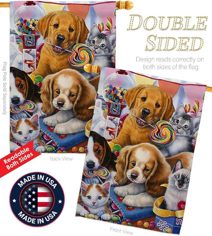 Breeze Decor Sweet Ones House Flag Pack Dog Puppy Spoiled Paw Canine Fur Pet Nature Farm Animal Creature Vintage Applique Decoration Banner Small Garden Yard Gift Double-Sided, Made in USA