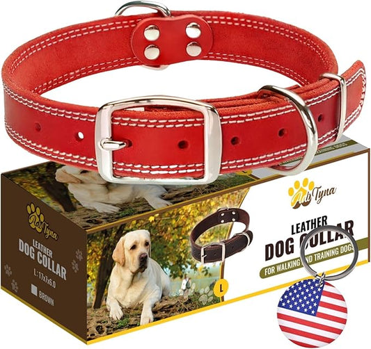 Extra-Large Red Leather Dog Collar - Comfortable and Secure for Giant Breeds