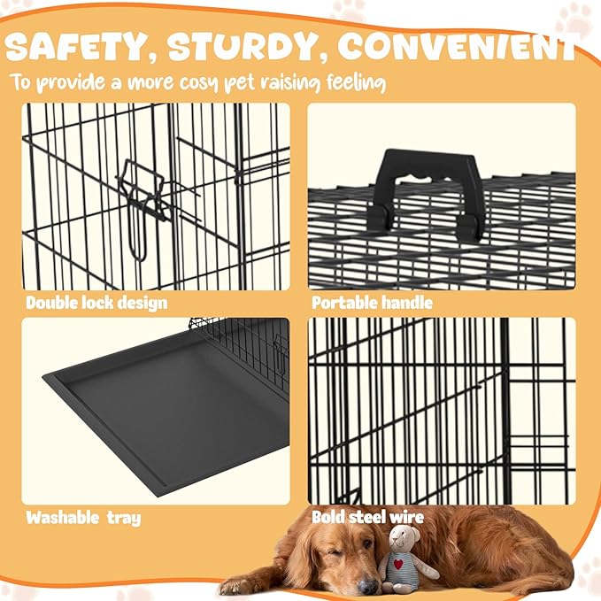 48 Inch Dog Crates for Large Dogs XXL Dog Crate Metal Wire Dog Kennel Indoor Outdoor Foldable Dog Cage Large Dogs with Double-Door, Divider Panel & Leak-Proof Tray