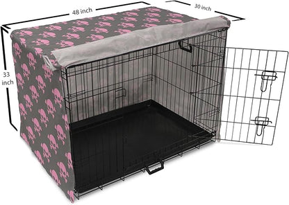 Lunarable Skull Dog Crate Cover, Vivid Pirate on Pale Background Head of a Skeleton and Bones Halloween Themed, Easy to Use Pet Kennel Cover for Medium Large Dogs, 48 Inch, Pink Taupe